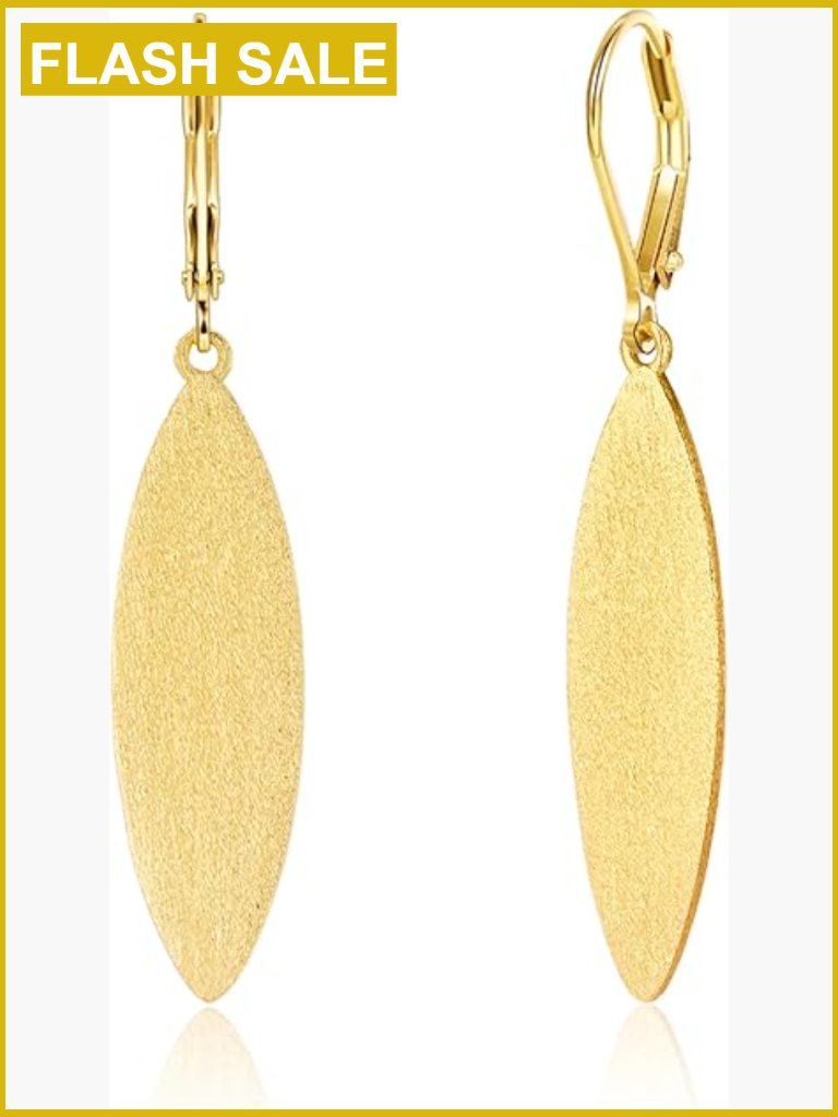 Hypoallergenic Gold Plated Leaf Drop Earrings, Leverback, Lightweight